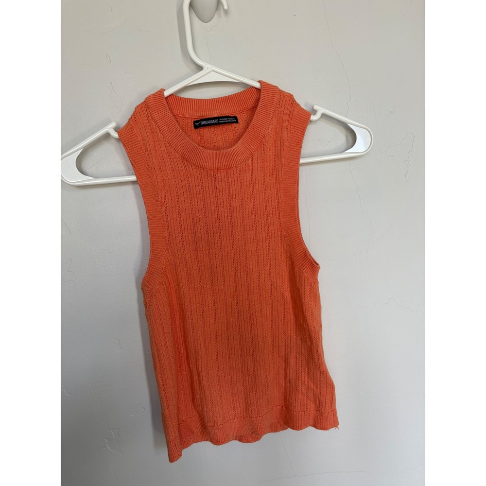 Threadbare Womens Orange Pointelle Ribbed Knit Sleeveless Sweater Top Size 6